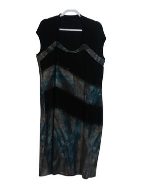 Verda Sleeveless Black and Teal Chevron Midi Dress Artsy Turkish Size XXL